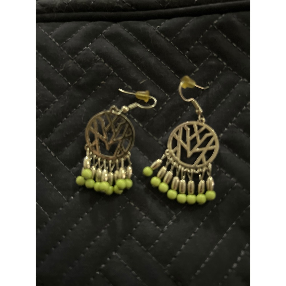 Boho Dangle Earrings with Green Beads Statement‎ Fashion Jewelry